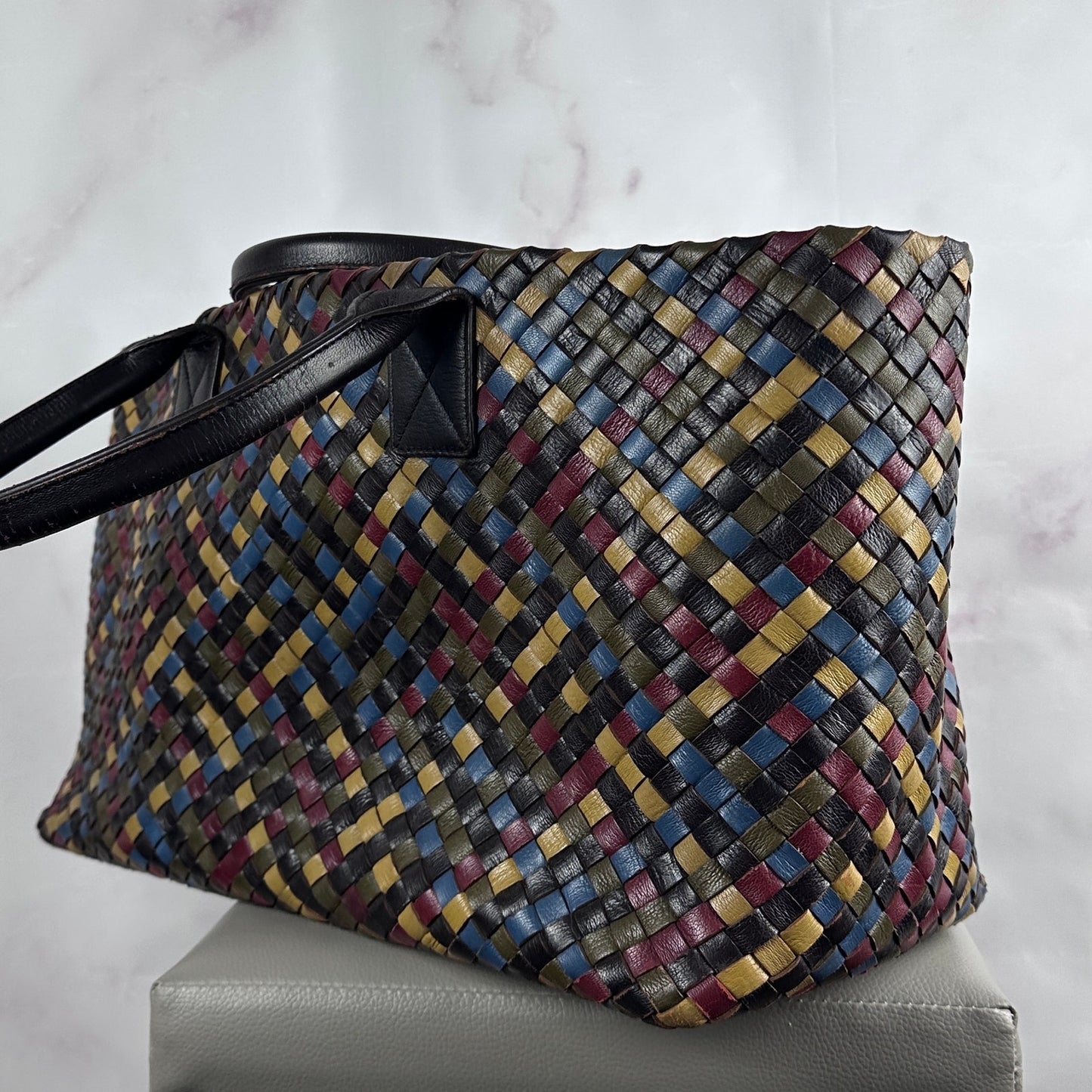 Bottega Veneta Intrecciato Cabat Multicolor Woven Leather Purse