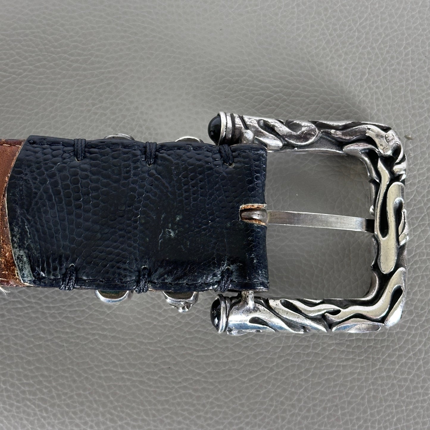 Claudio Calestani Handmade Iguana & Silver Buckle Belt