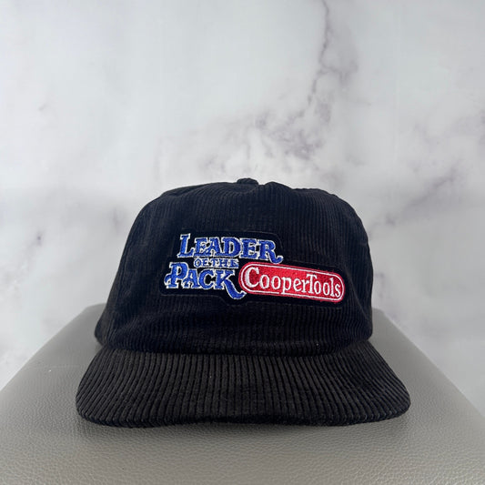 Vintage New Era CooperTools Corduroy Black Hat USA Made Snapback