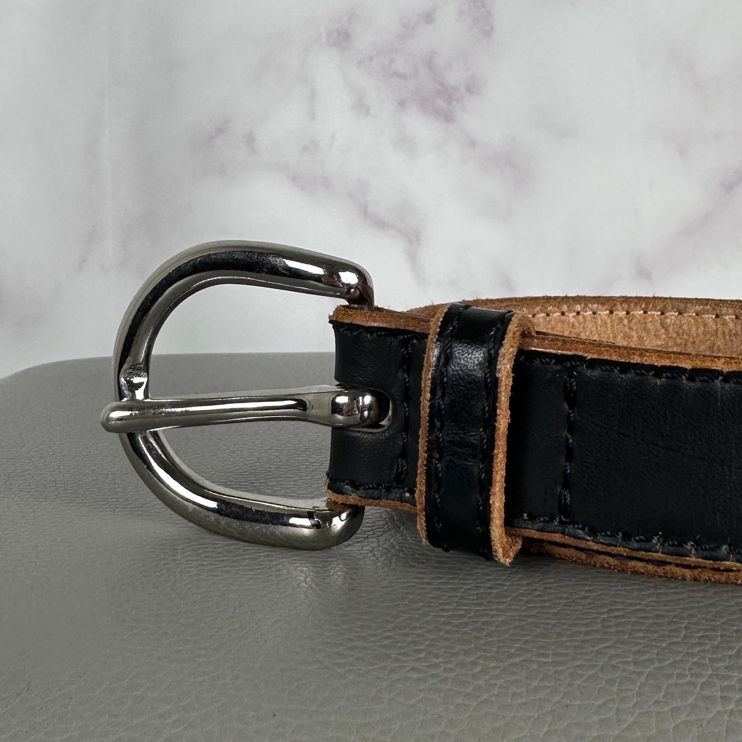 Y’s Yohji Yamamoto Black Contrast Stitch Leather Western Belt