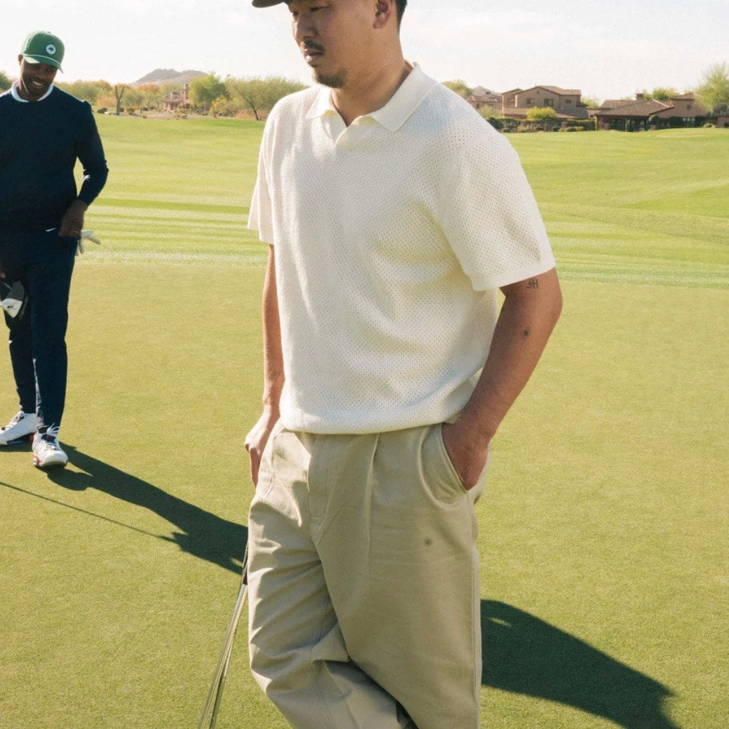 Reigning Champ Ivory Cotton Linen Victor Polo