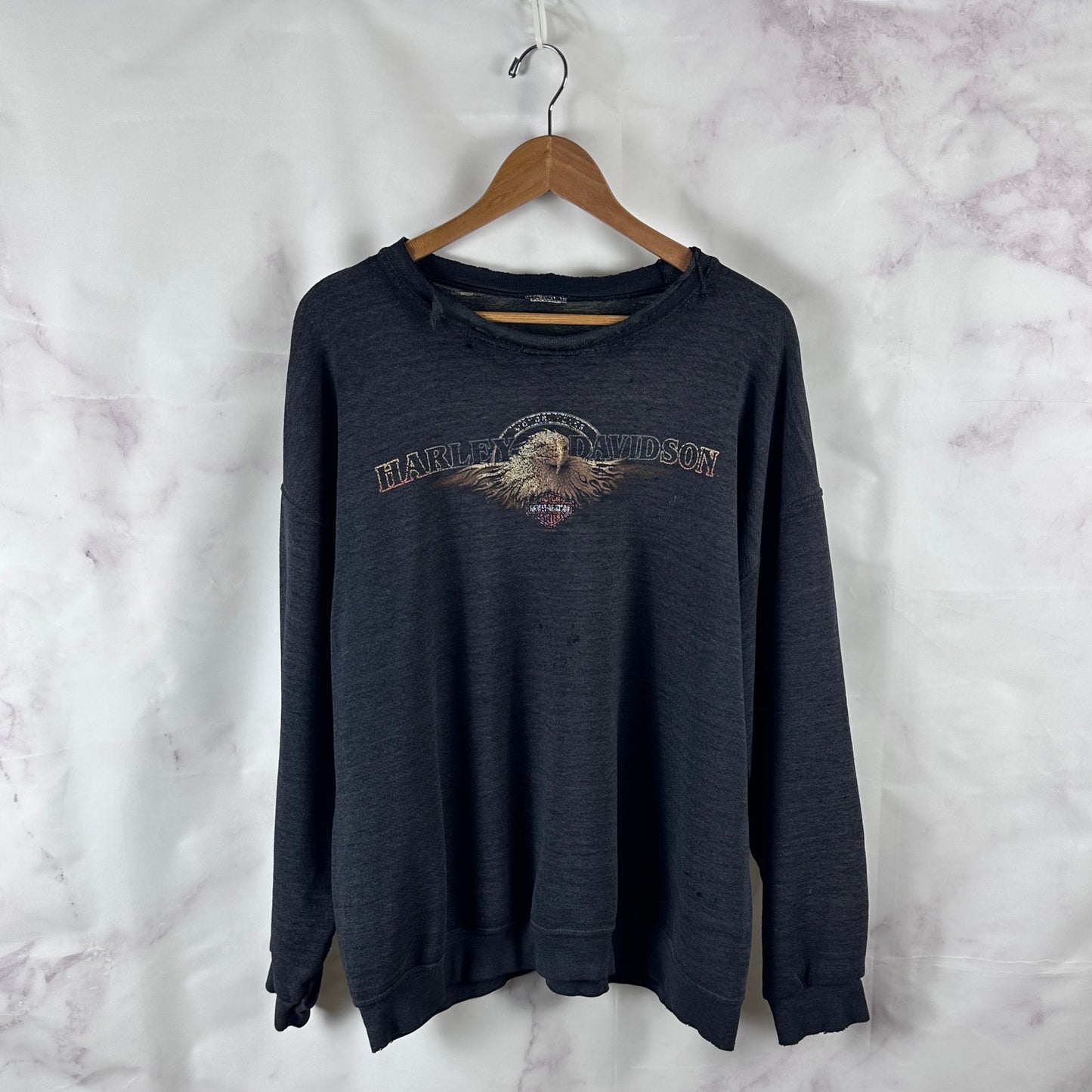 Vintage Harley-Davidson Thrashed Grey Crewneck