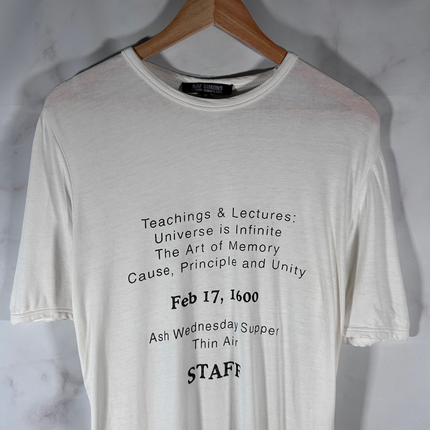 RAF Simons S/S05 Staff ‘Thin Air’ White Text Tee