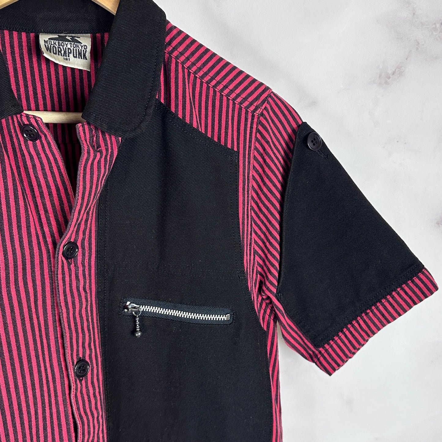 Milkboy Tokyo Red Stripe Work Punk Bowling Shirt