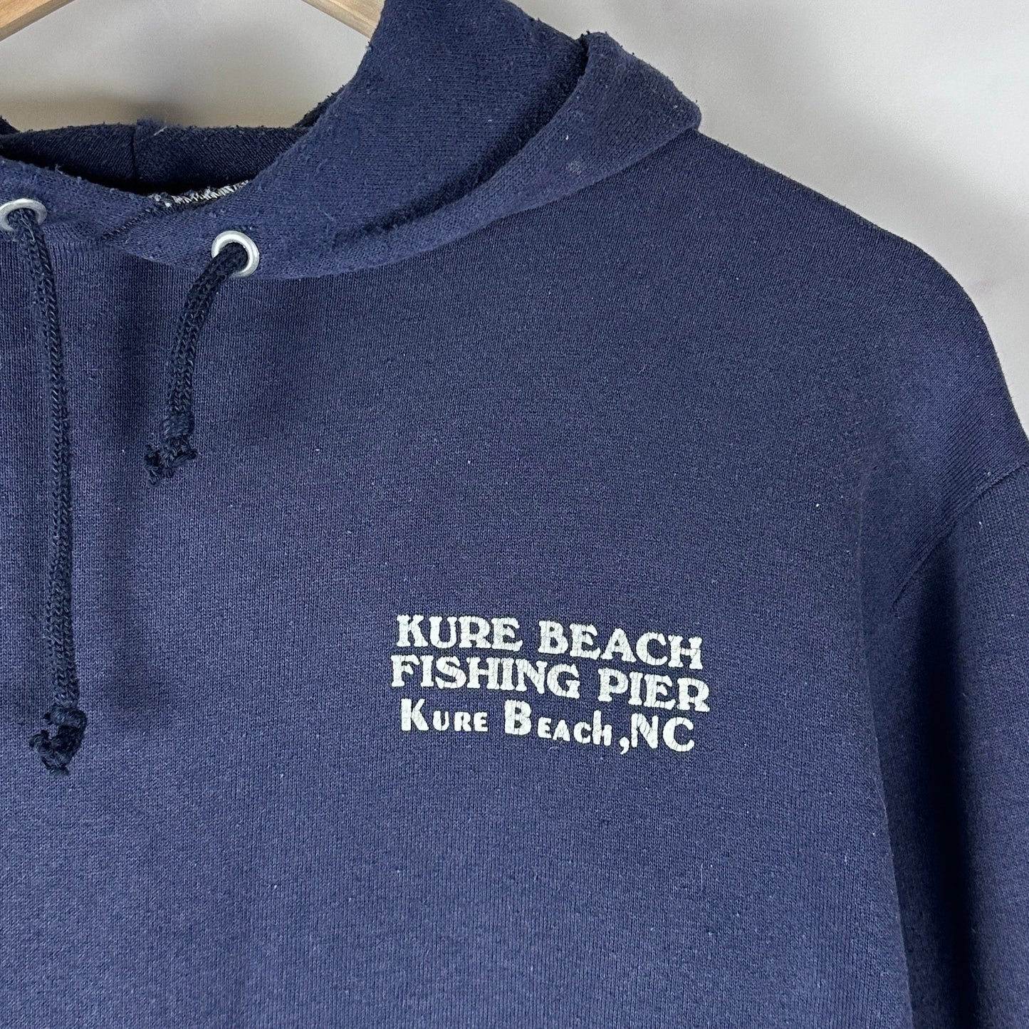 Vintage 80s Kure Beach NC Navy Graphic Hoodie