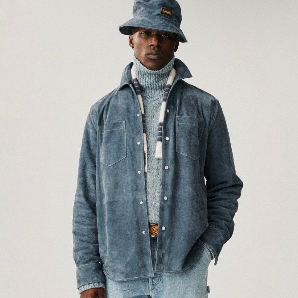 Aime Leon Dore F/W22 Blue Grey Suede Shirt