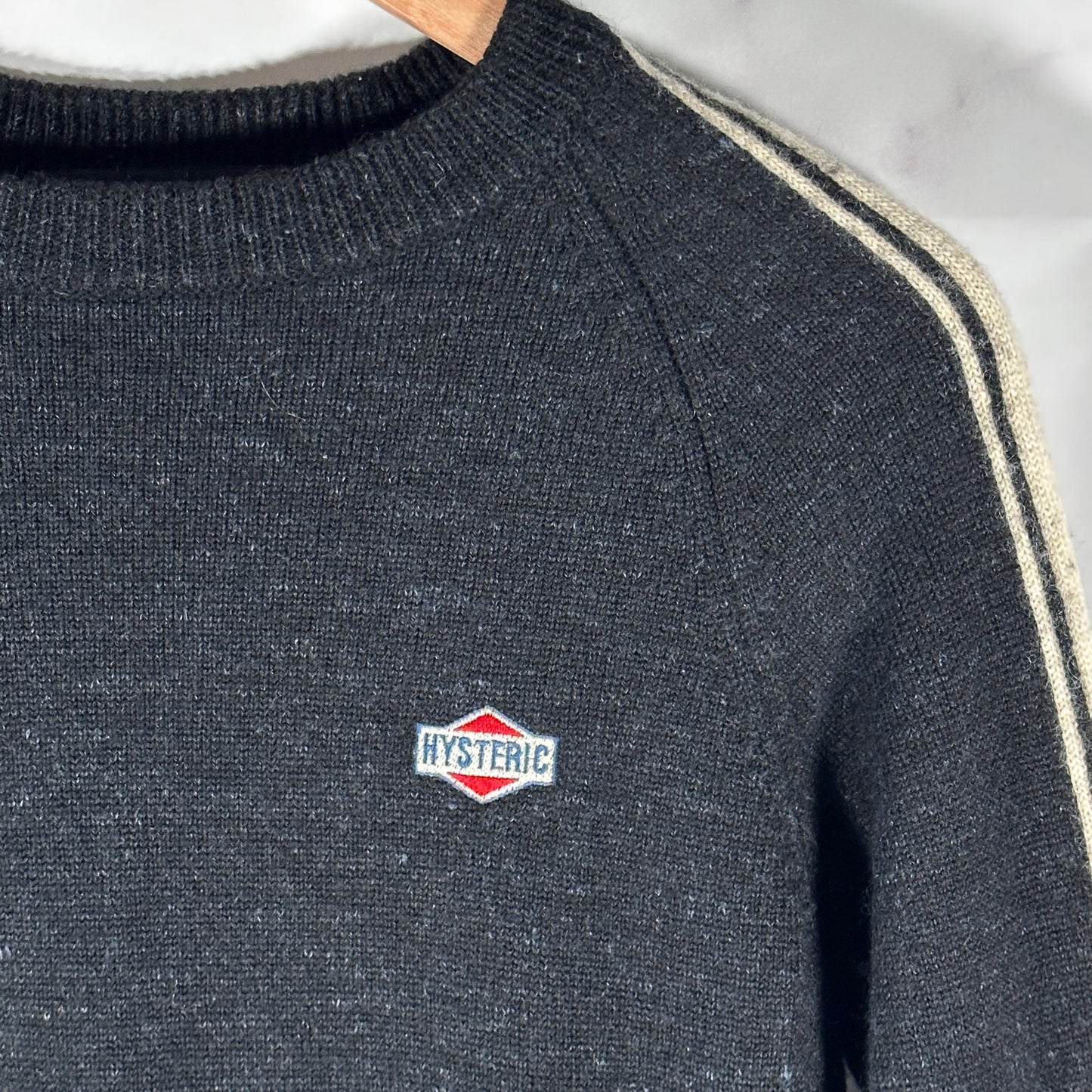 Hysteric Glamour Black Sleeve Text Knit Crewneck Sweater