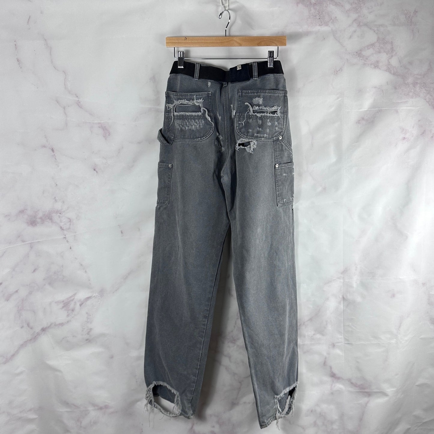 Alyx Distressed Grey Double Knee Slacker Carpenter Pants & Belt
