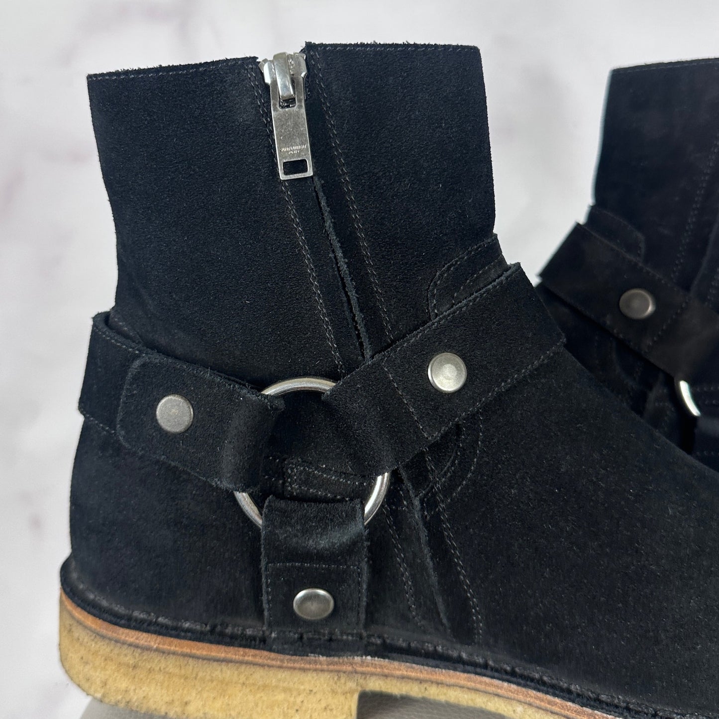 Saint Laurent Paris Black Suede Harness Boot