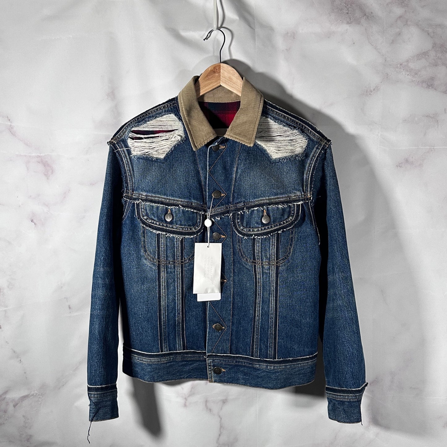 Maison Margiela x Pendleton Layered Distressed Denim Trucker Jacket