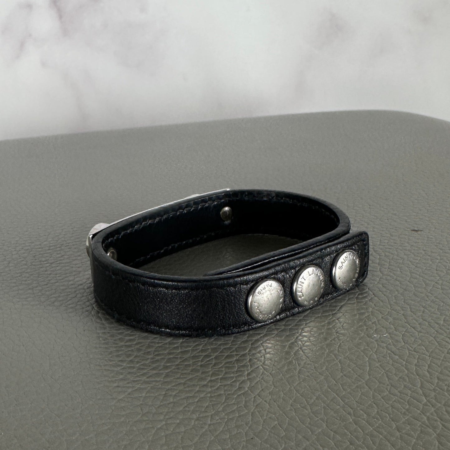 Saint Laurent Paris Black Leather Le Trois Clous Cuff Bracelet