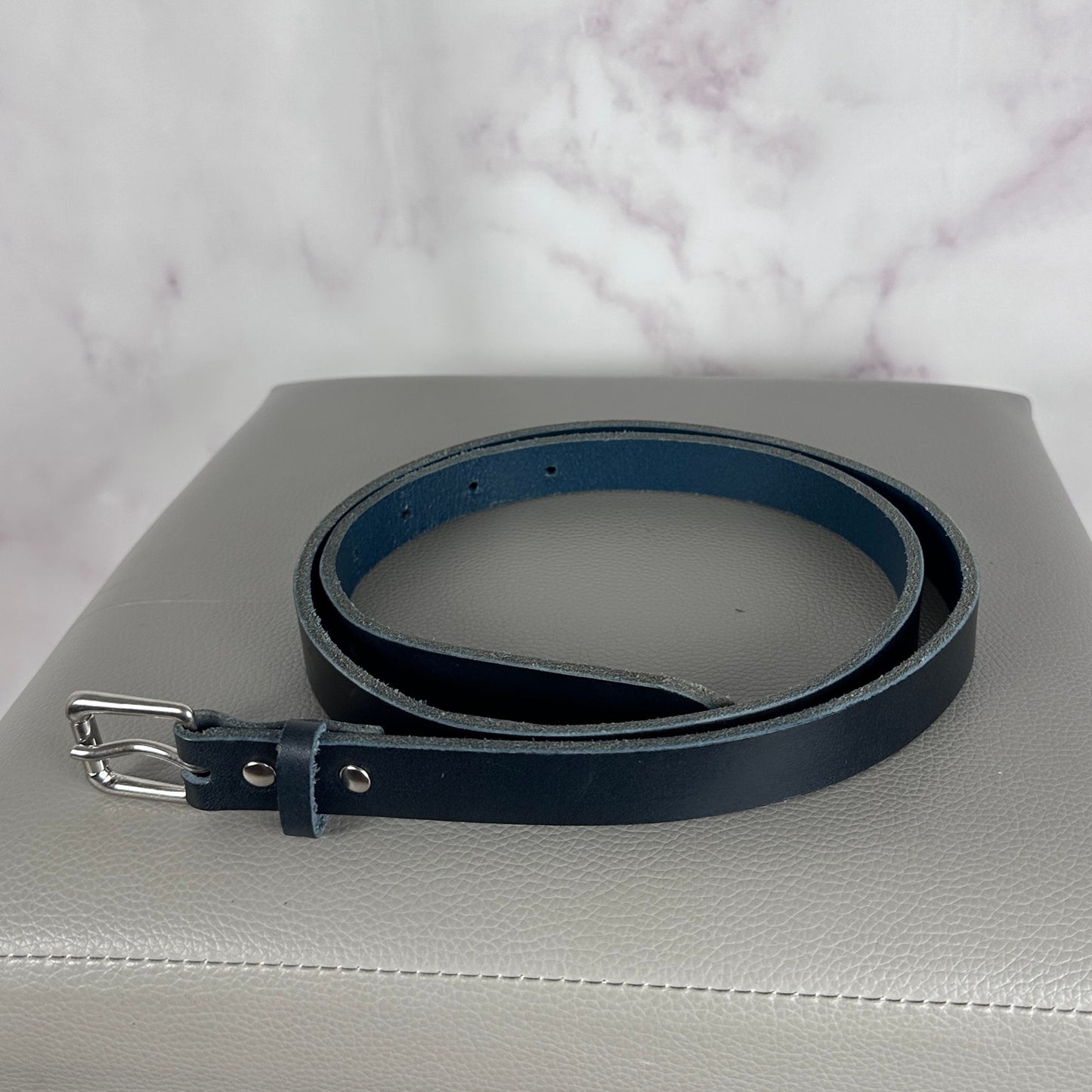 Beams Black Leather Strip Belt