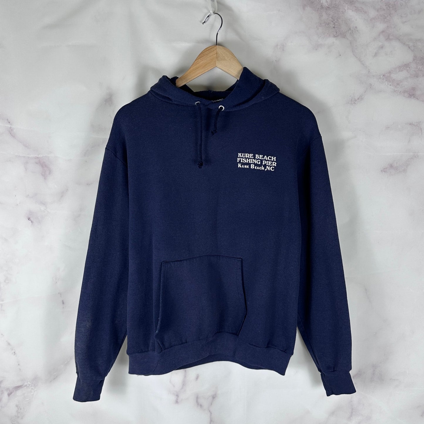 Vintage 80s Kure Beach NC Navy Graphic Hoodie
