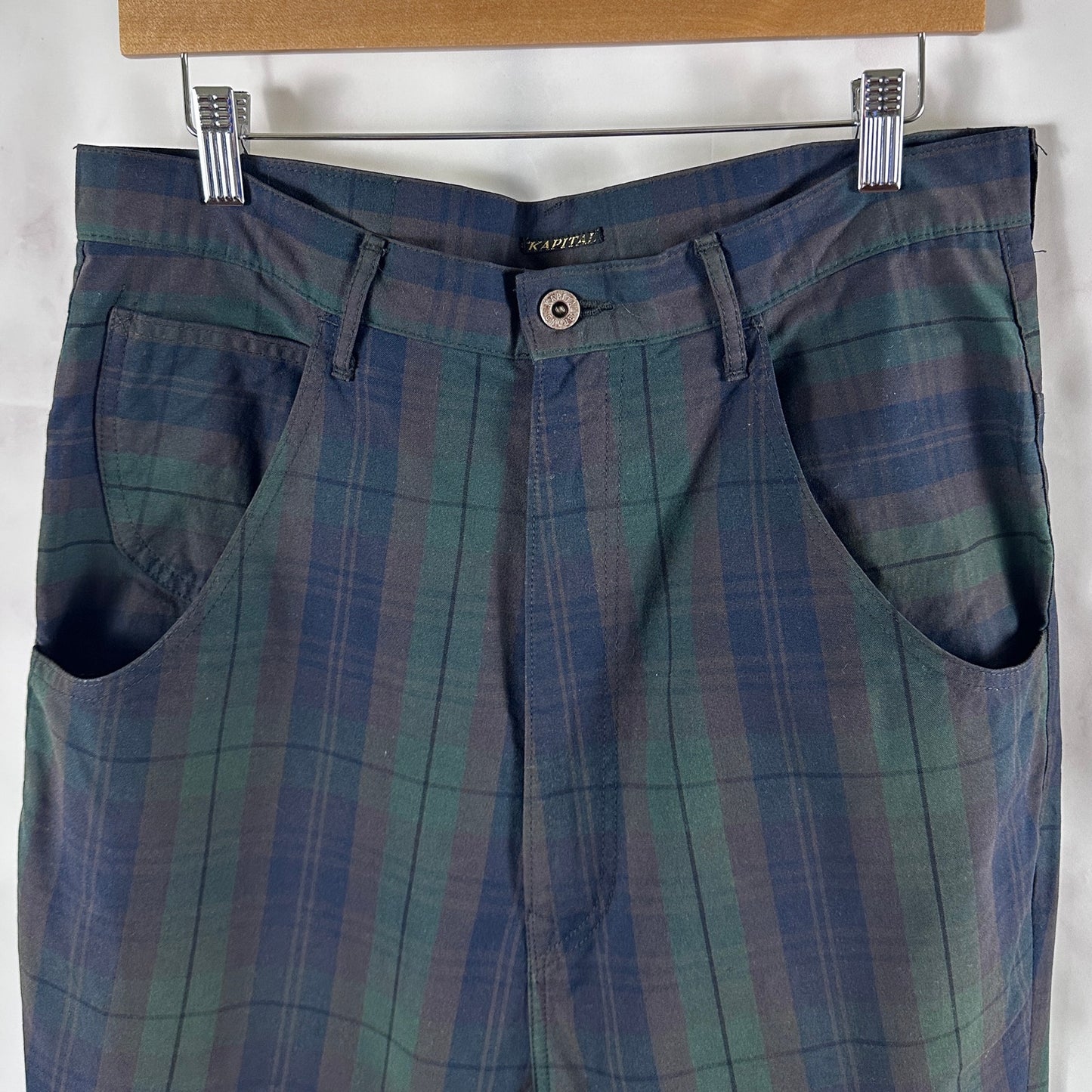 Kapital Green Plaid Buckle Back Pants