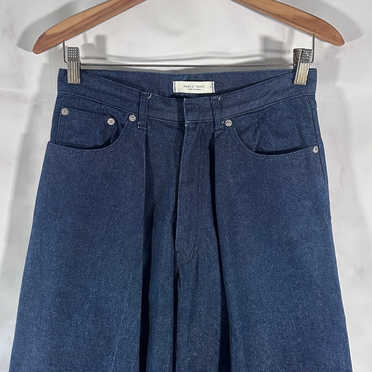 Public Tokyo Wide Pleated Indigo Denim Jeans