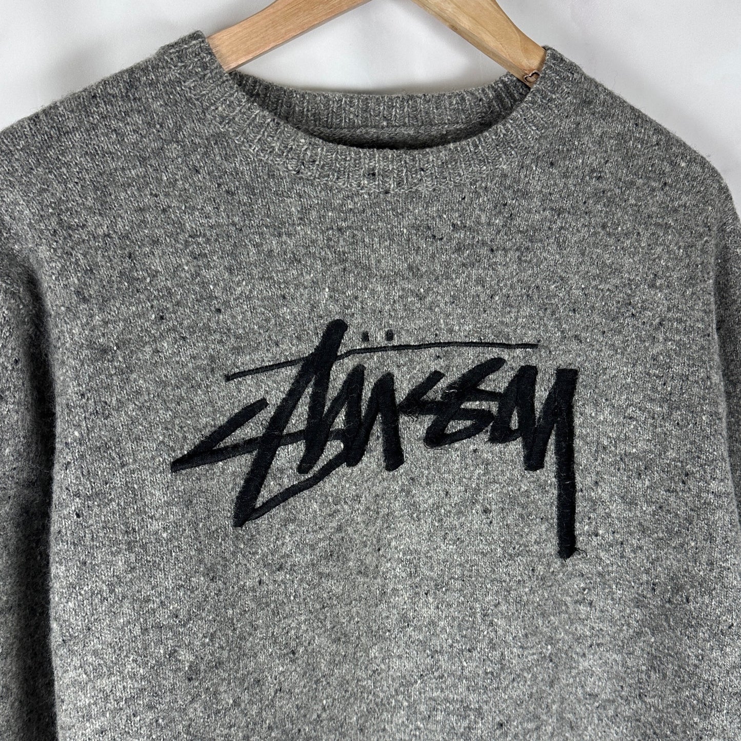 Stussy Japan Grey Knit Embroidered Sweater