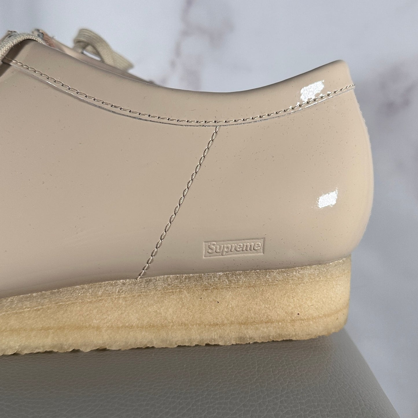 Supreme x Clarks Wallabee Patent Leather Natural Tan