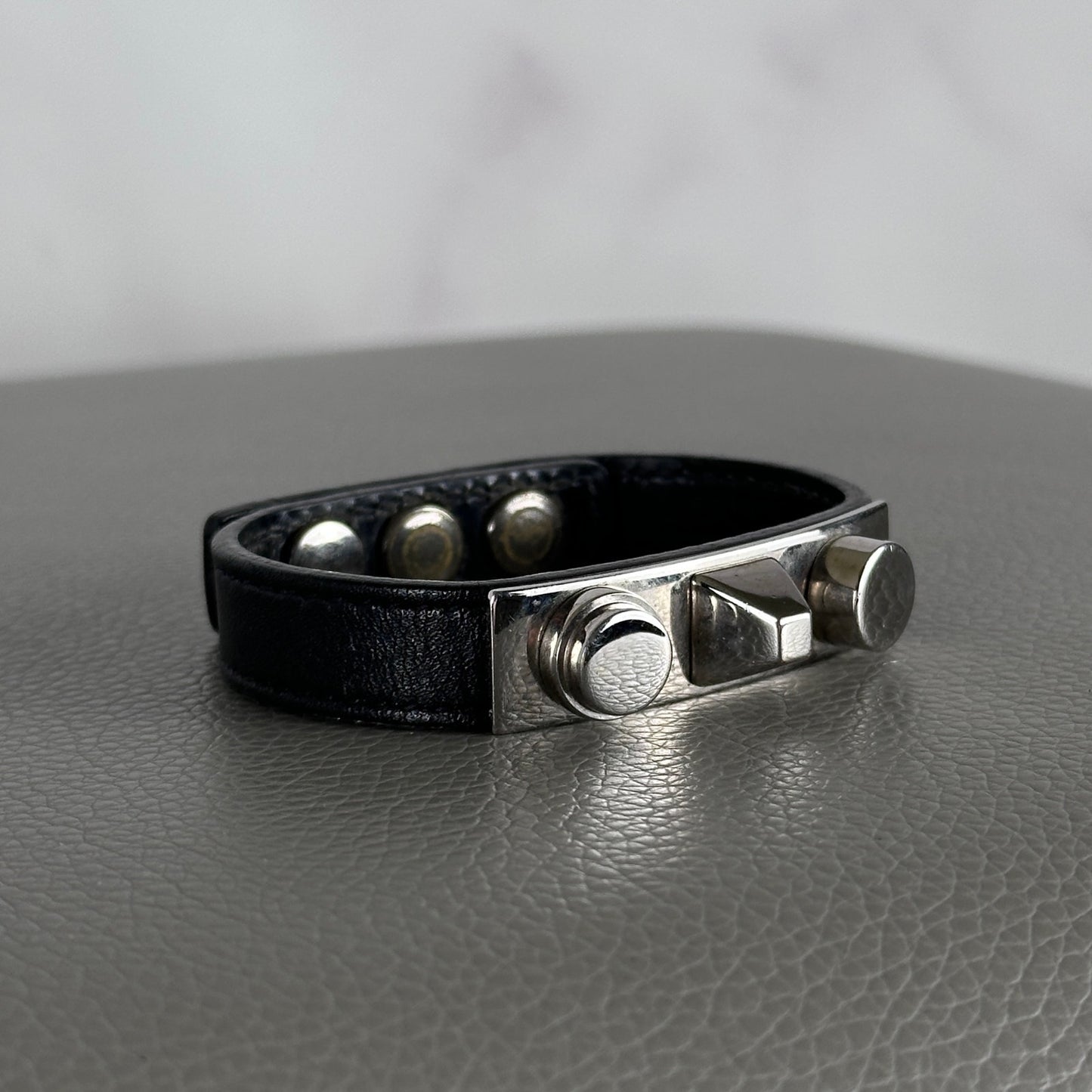 Saint Laurent Paris Black Leather Le Trois Clous Cuff Bracelet