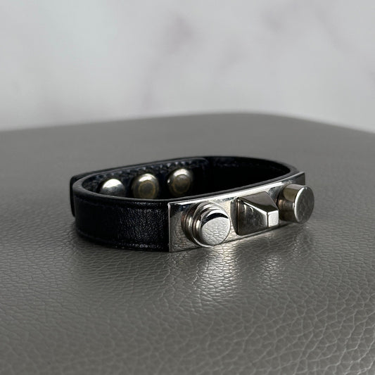 Saint Laurent Paris Black Leather Le Trois Clous Cuff Bracelet