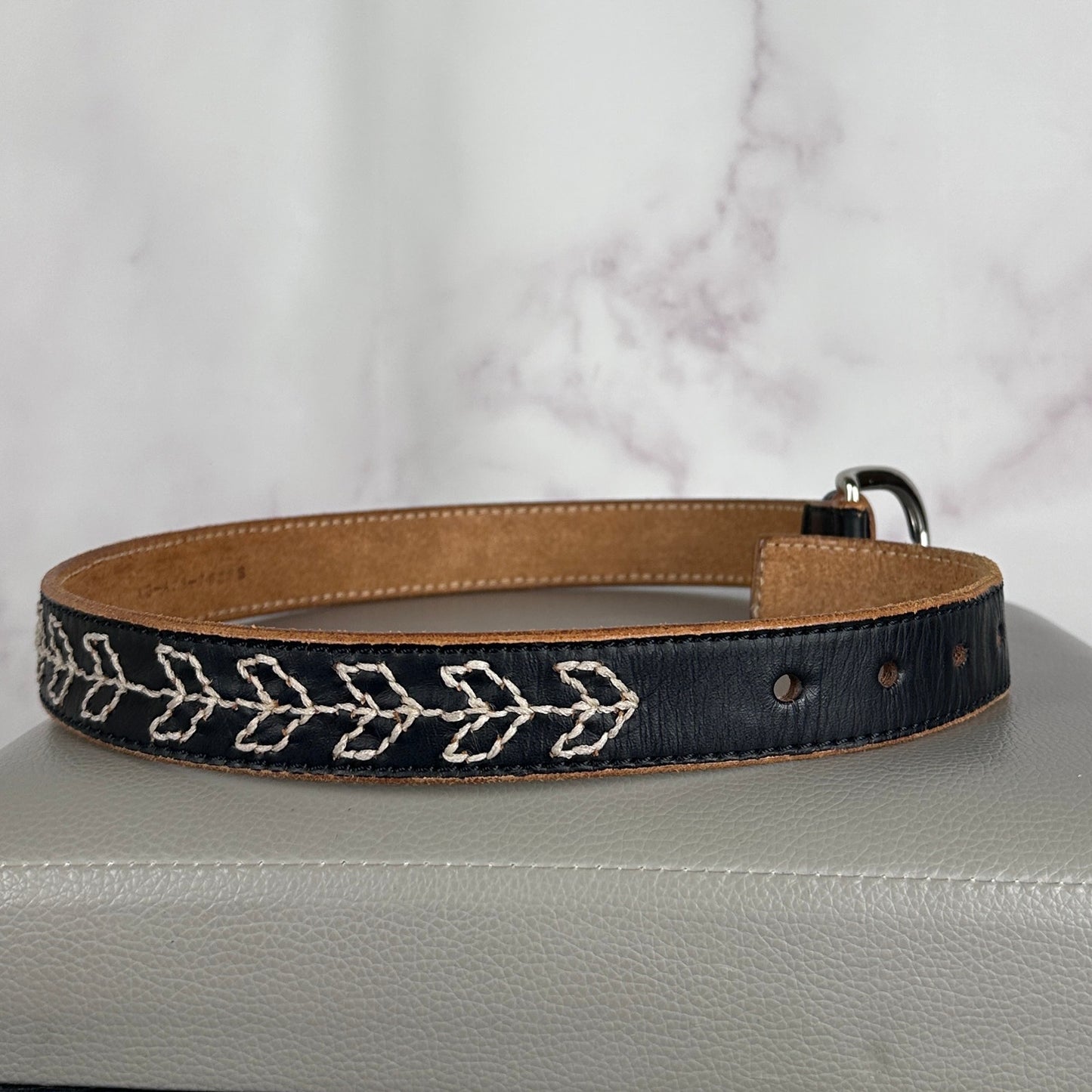 Y’s Yohji Yamamoto Black Contrast Stitch Leather Western Belt