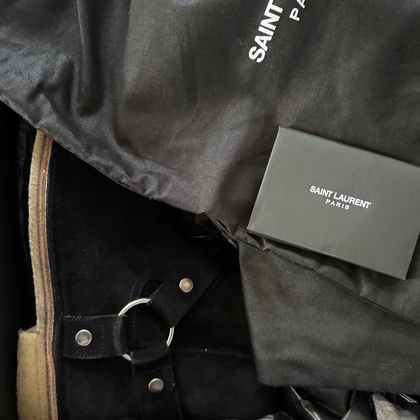 Saint Laurent Paris Black Suede Harness Boot