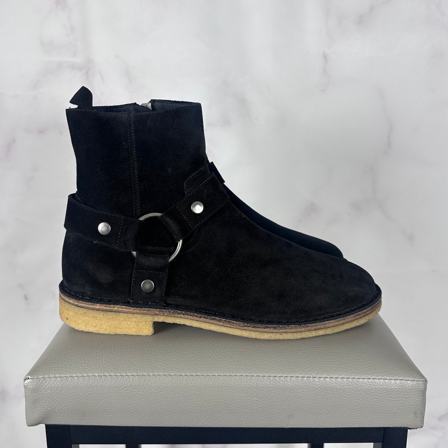 Saint Laurent Paris Black Suede Harness Boot