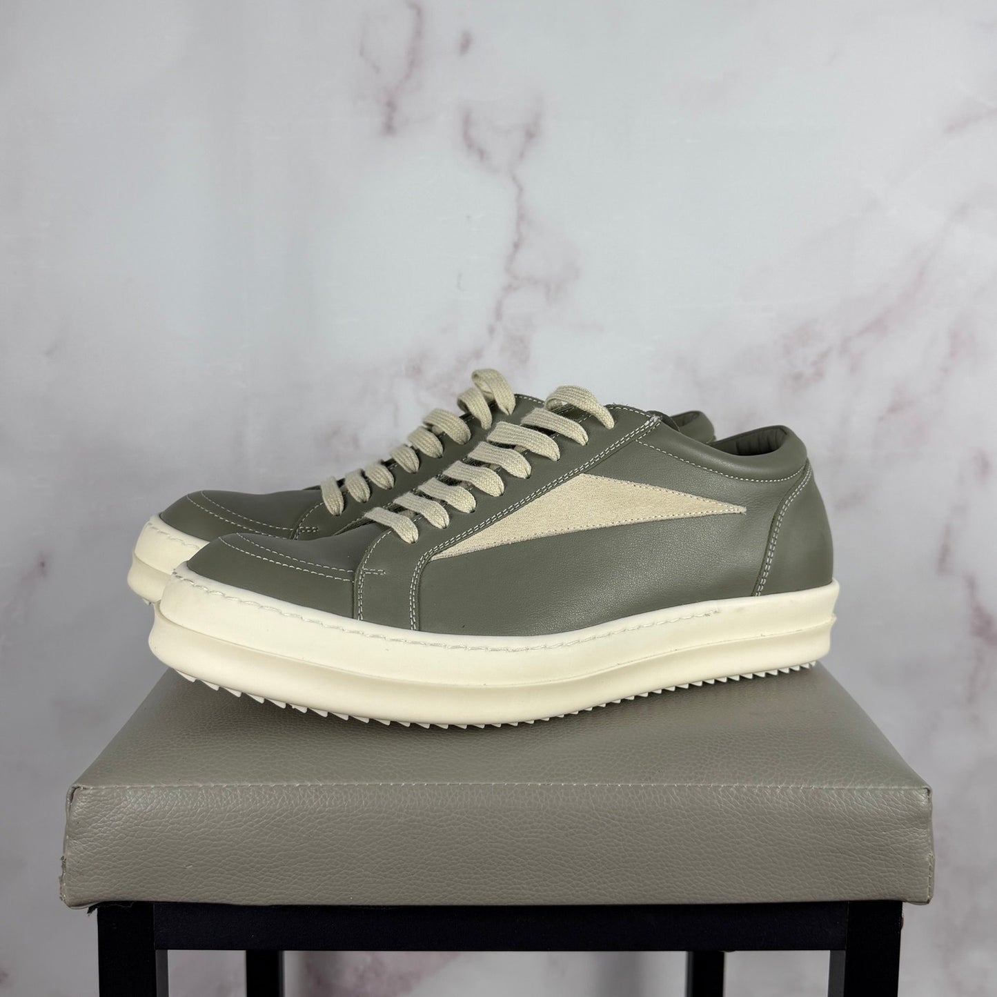 Rick Owens Leather Vintage Sneaks Celadon/Milk