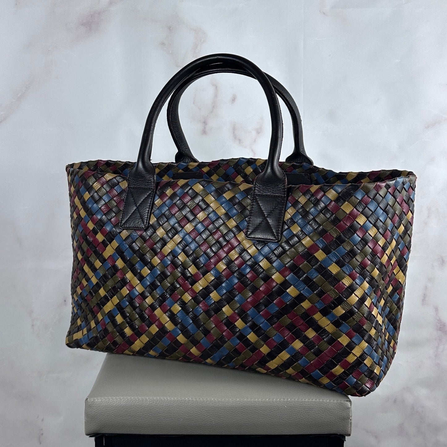 Bottega Veneta Intrecciato Cabat Multicolor Woven Leather Purse