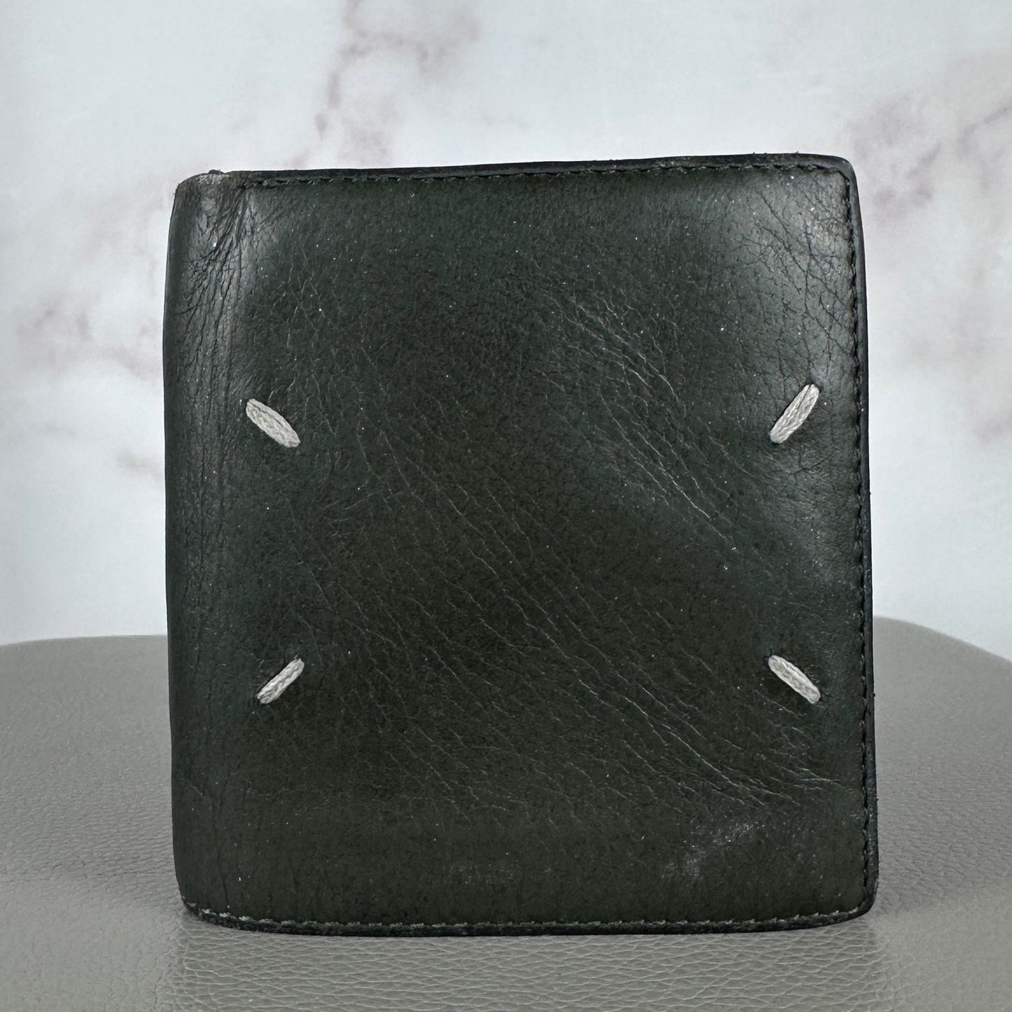 Maison Margiela Green Leather Four-Stitch Trifold Wallet