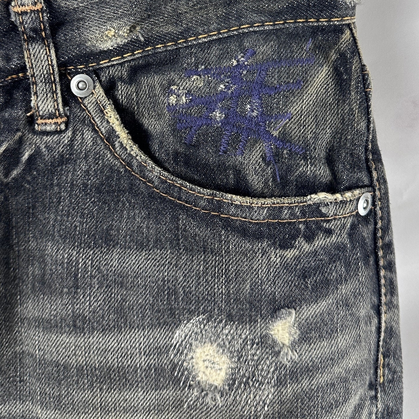 Hysteric Glamour Studded & Repaired Grey Denim Skirt