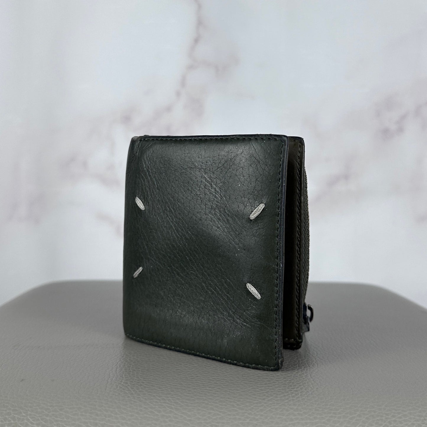 Maison Margiela Green Leather Four-Stitch Trifold Wallet