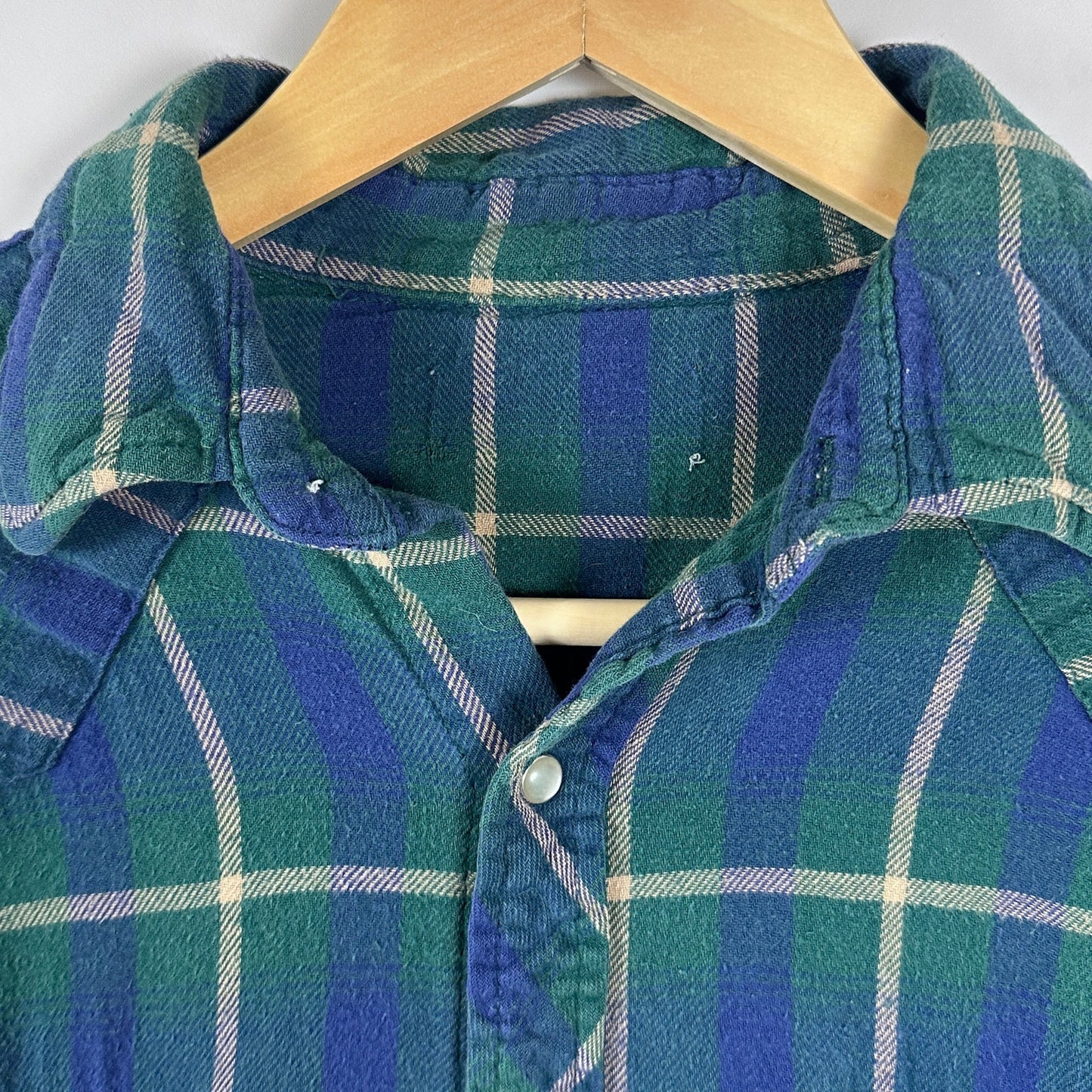 Vintage Blue/Green Plaid Western Flannel Shirt