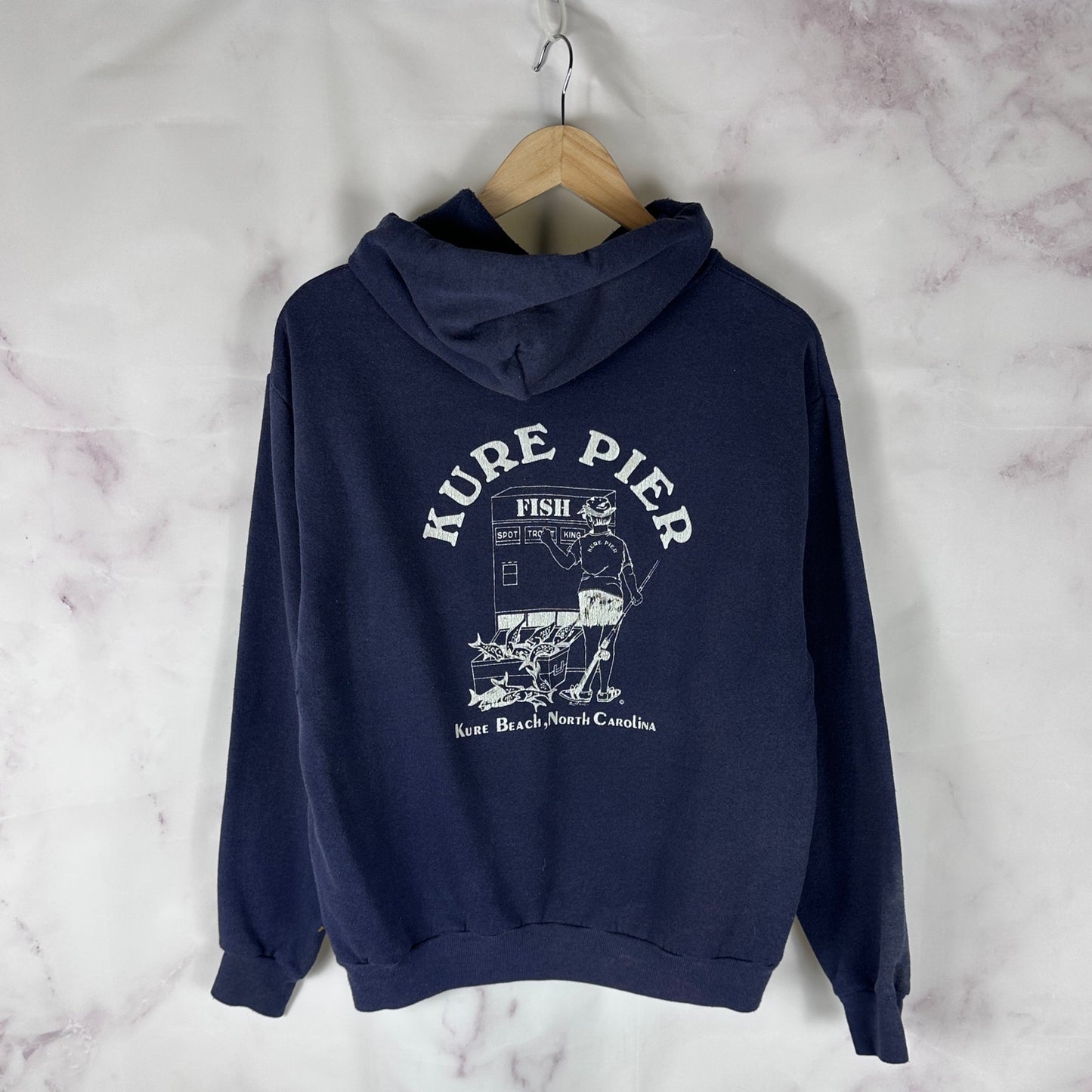 Vintage 80s Kure Beach NC Navy Graphic Hoodie