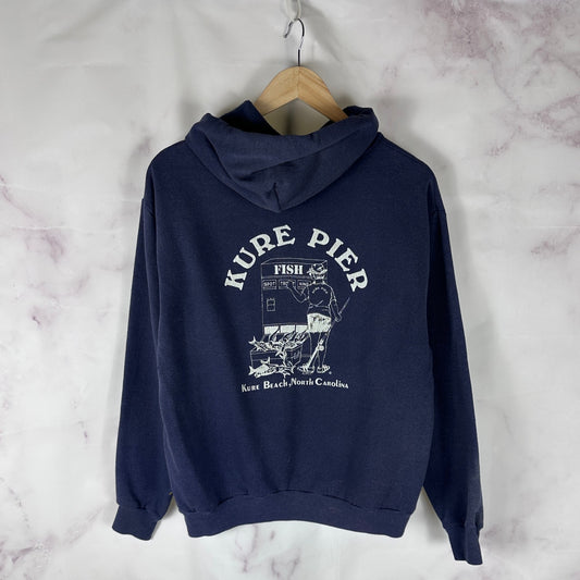Vintage 80s Kure Beach NC Navy Graphic Hoodie