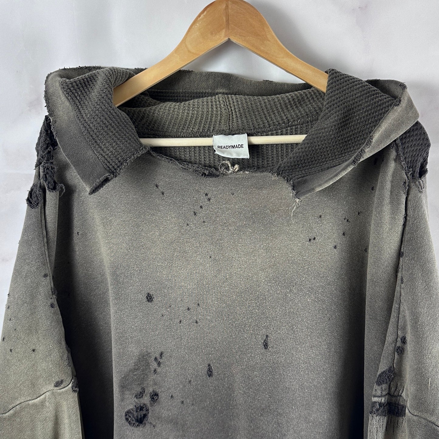 Readymade Green Double Face Thrashed Thermal Hoodie