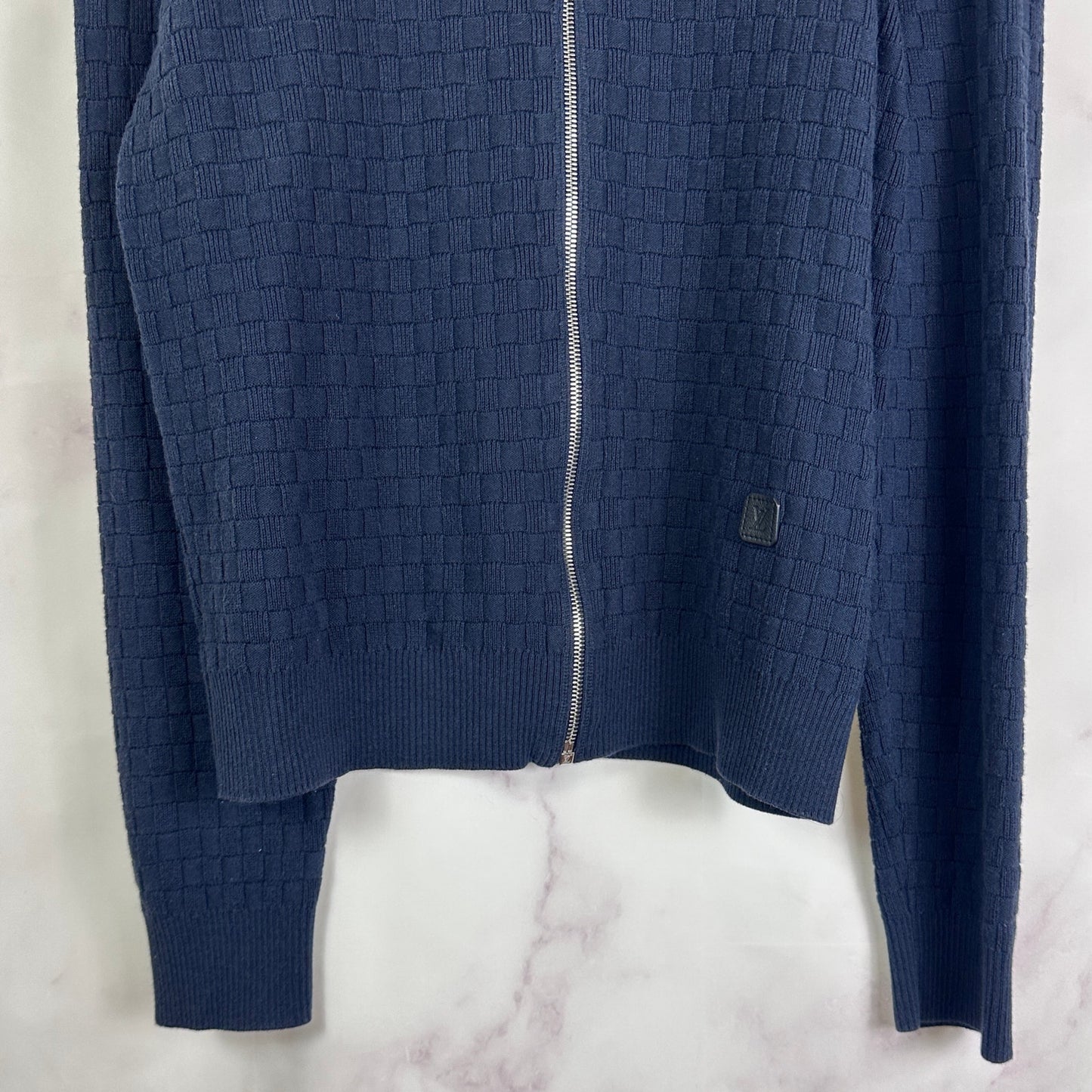 Louis Vuitton Damier Signature Zip-Through Navy Cardigan Sweater