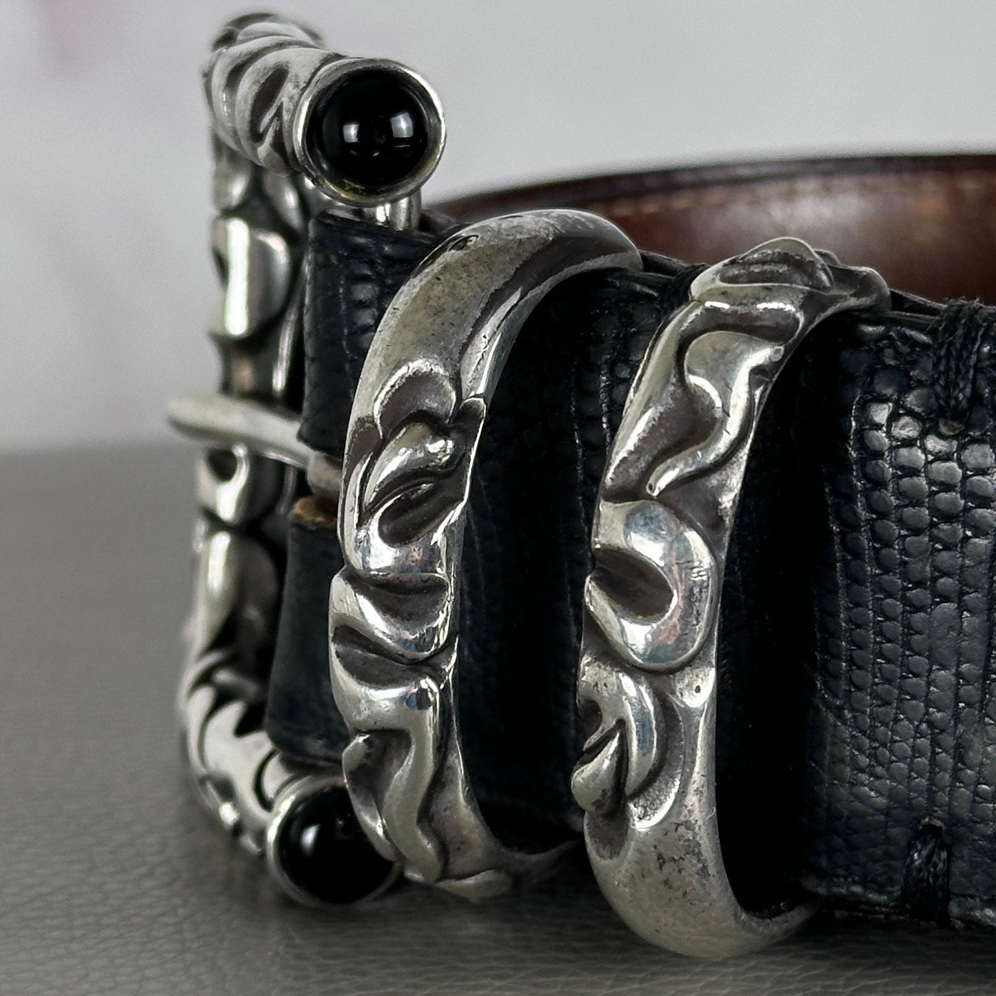 Claudio Calestani Handmade Iguana & Silver Buckle Belt