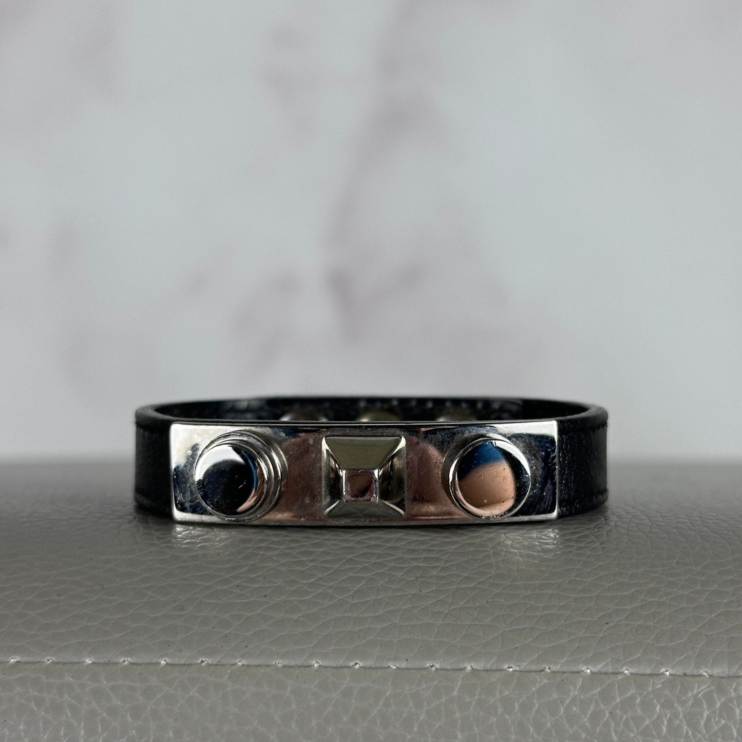 Saint Laurent Paris Black Leather Le Trois Clous Cuff Bracelet