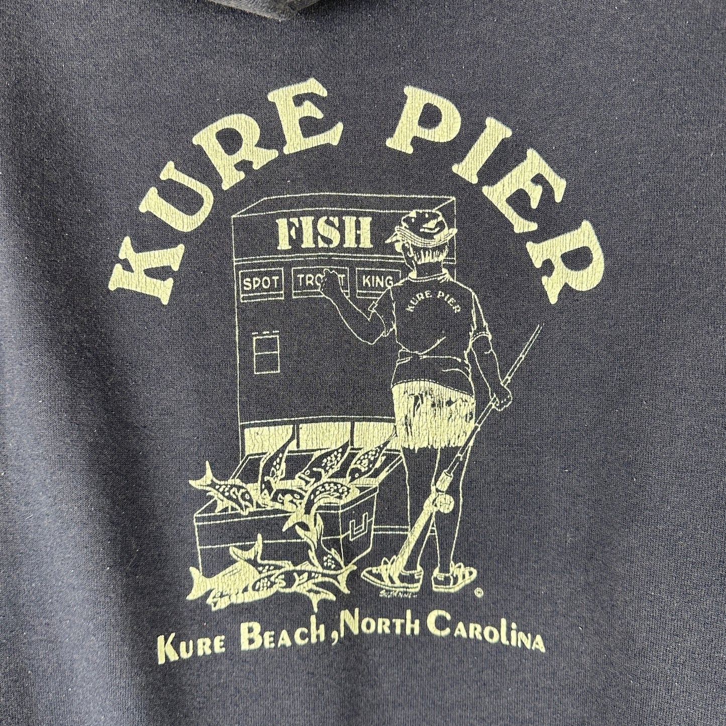 Vintage 80s Kure Beach NC Navy Graphic Hoodie