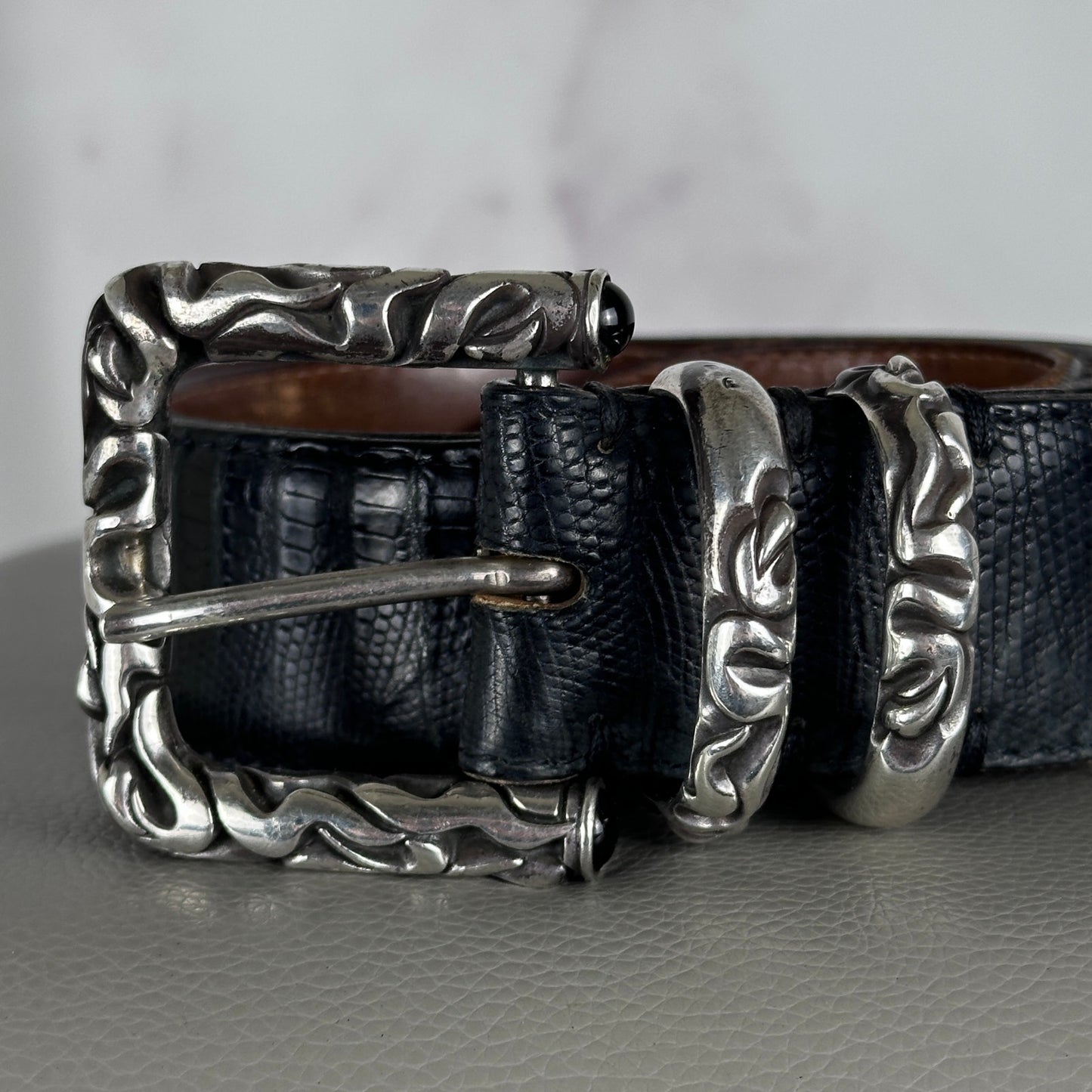 Claudio Calestani Handmade Iguana & Silver Buckle Belt