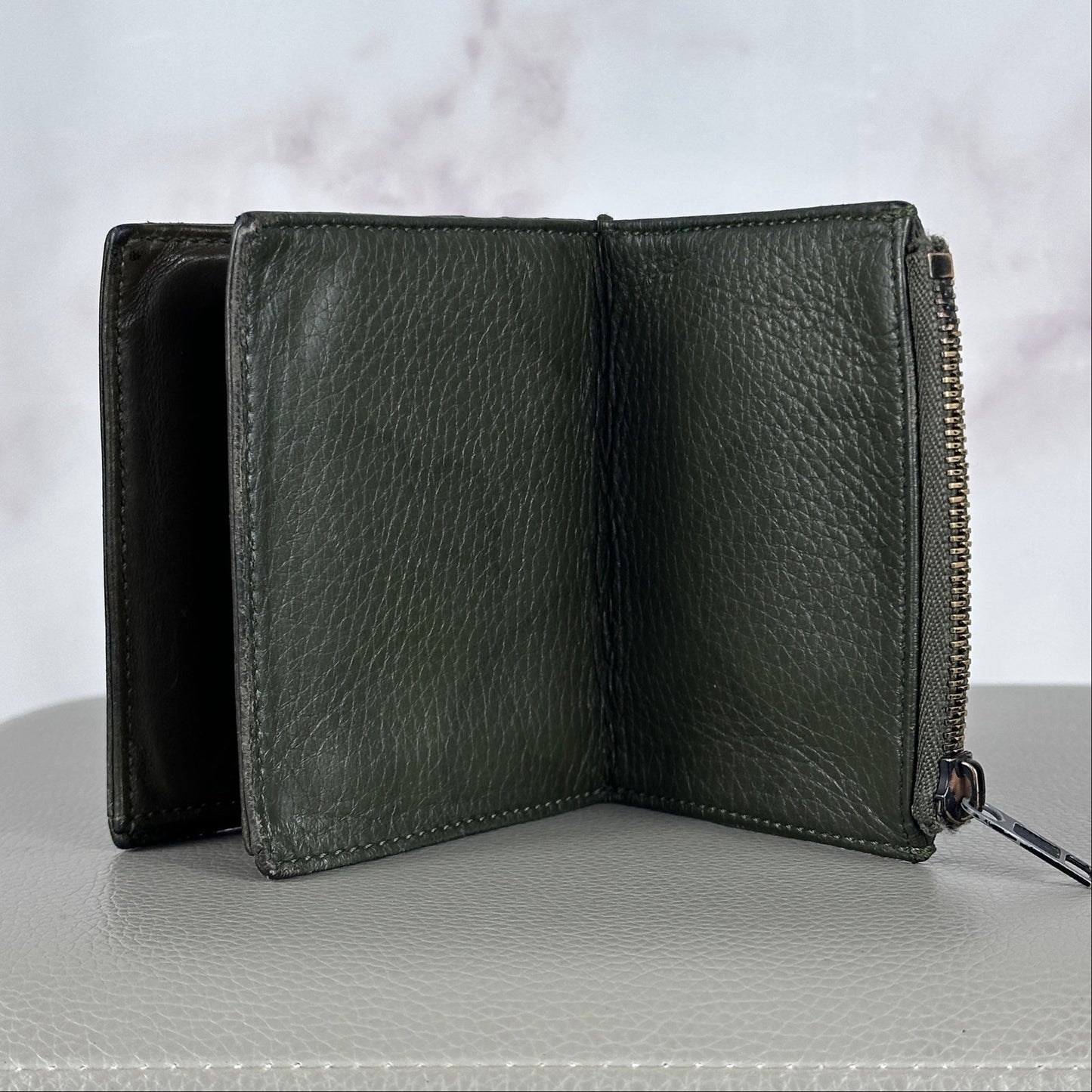 Maison Margiela Green Leather Four-Stitch Trifold Wallet