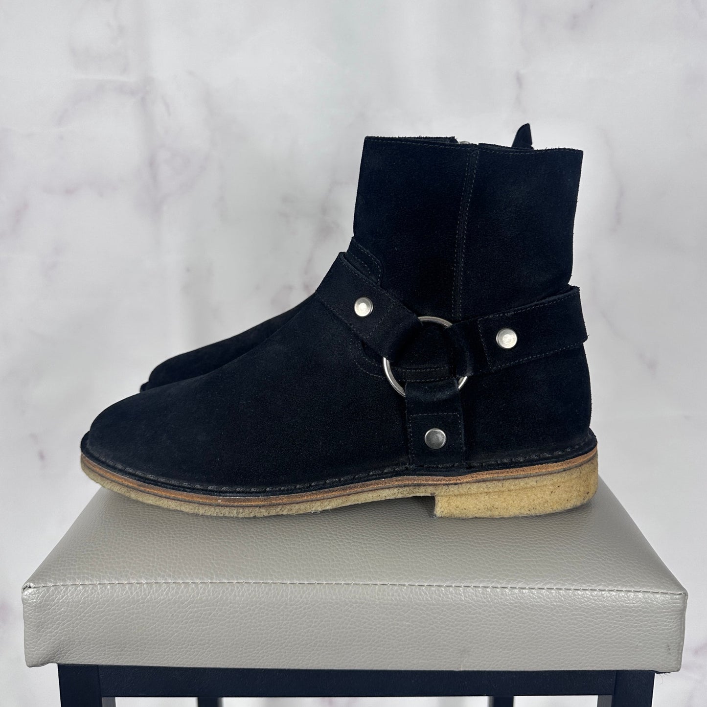 Saint Laurent Paris Black Suede Harness Boot