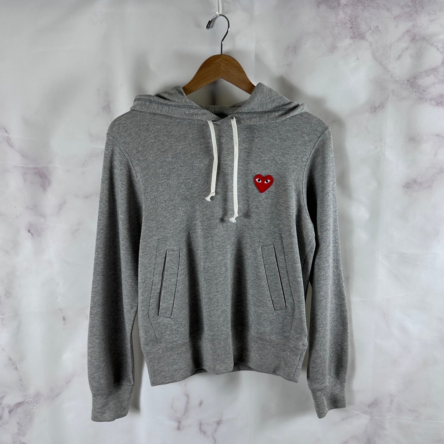 CDG PLAY Heather Grey Heart Logo Hoodie