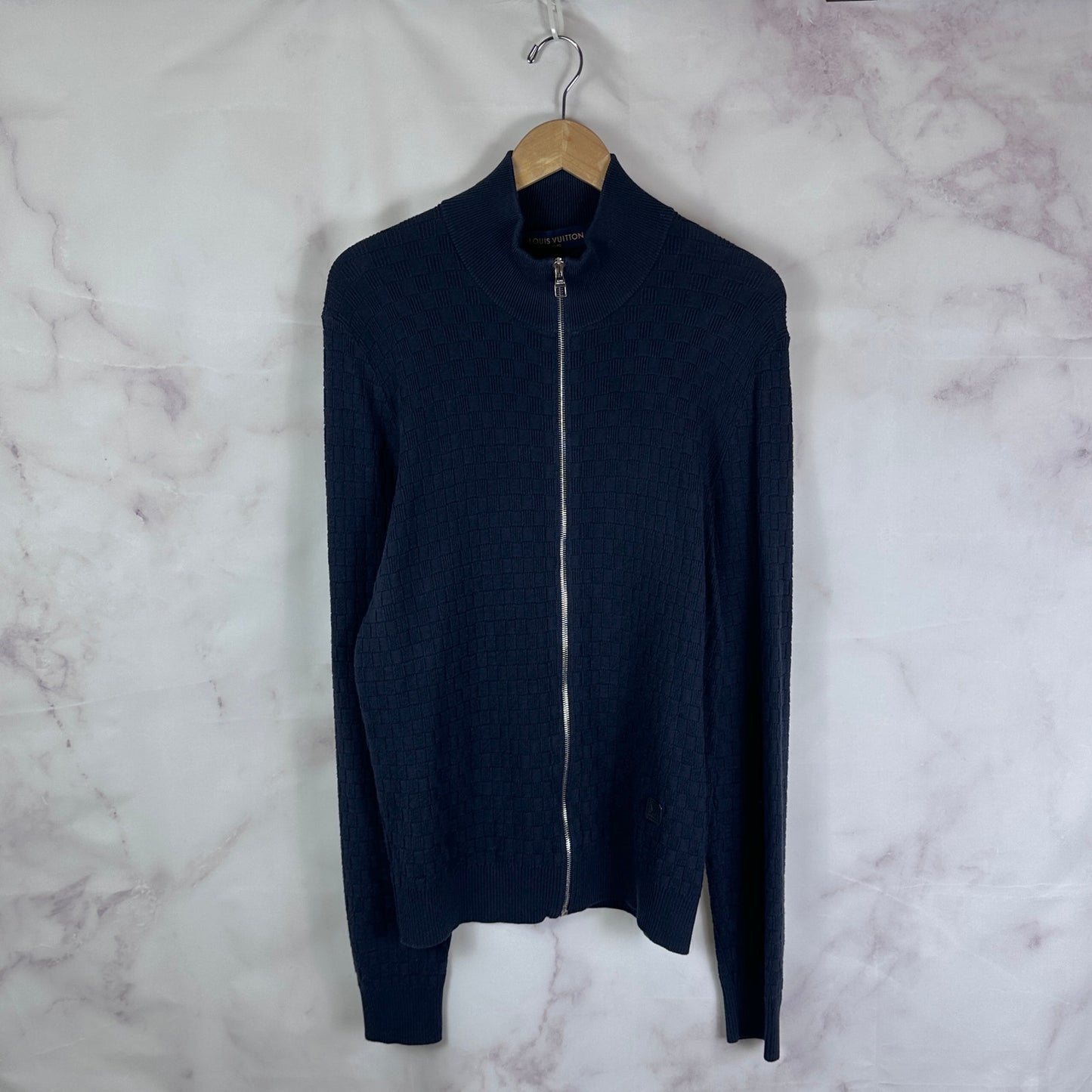 Louis Vuitton Damier Signature Zip-Through Navy Cardigan Sweater