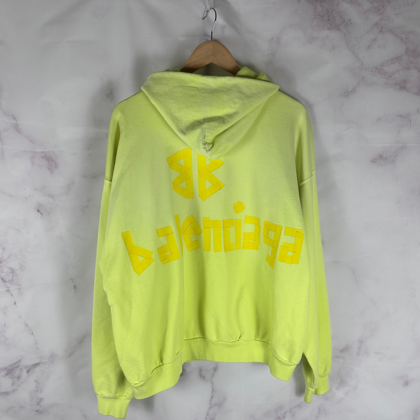 Balenciaga Tape Type Yellow Oversized Ripped Pocket Hoodie