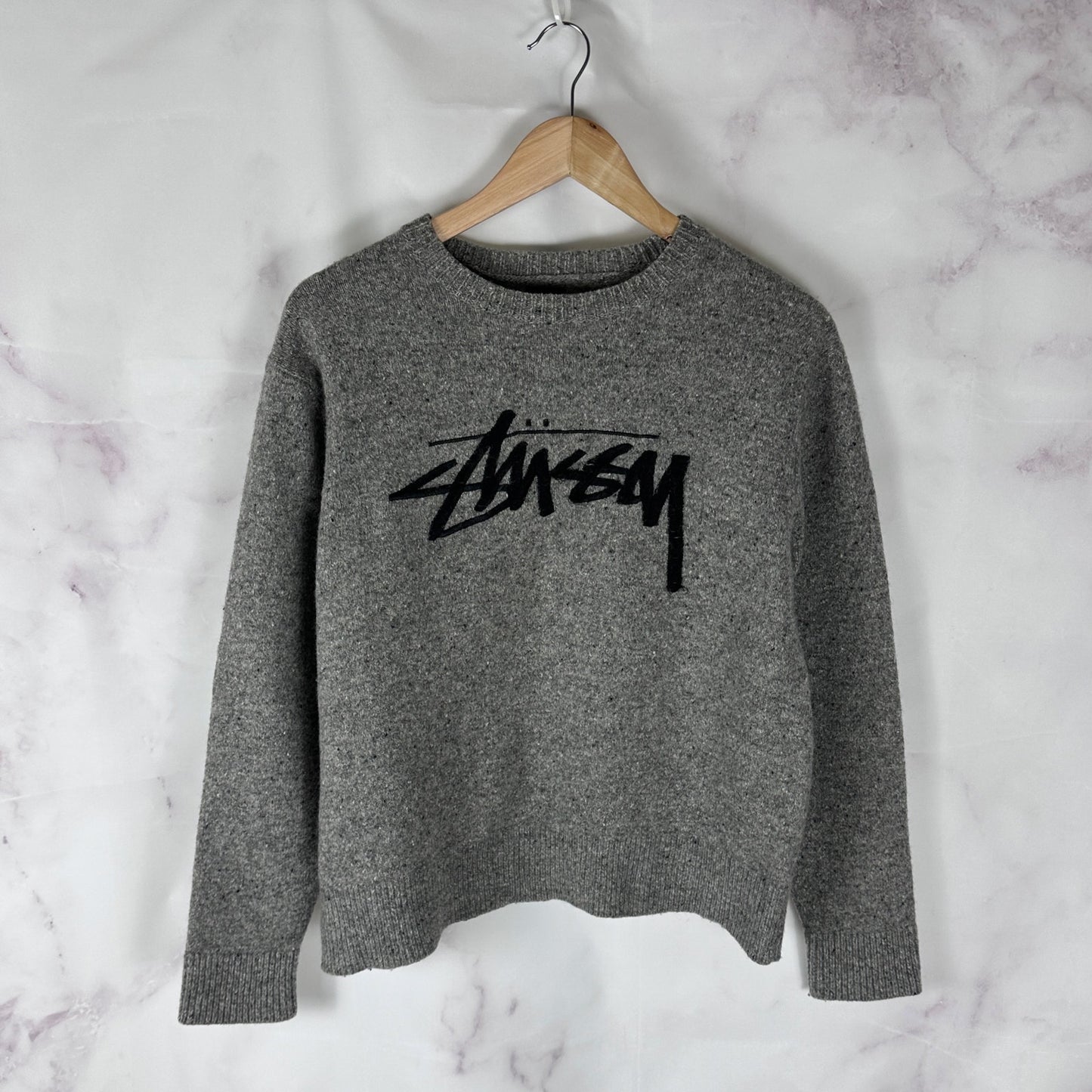 Stussy Japan Grey Knit Embroidered Sweater