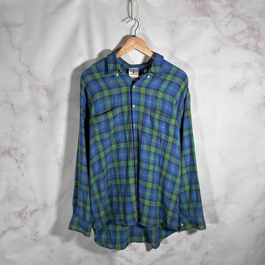 Vintage Gap Blue/Green Plaid Flannel Button-Up Shirt