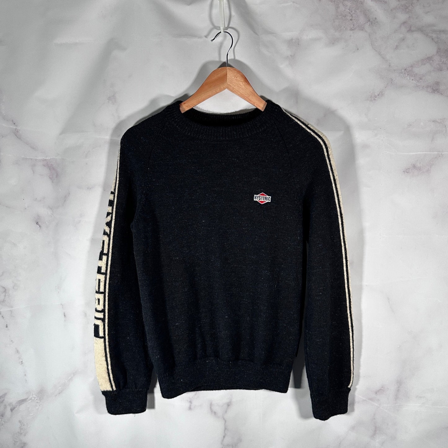 Hysteric Glamour Black Sleeve Text Knit Crewneck Sweater