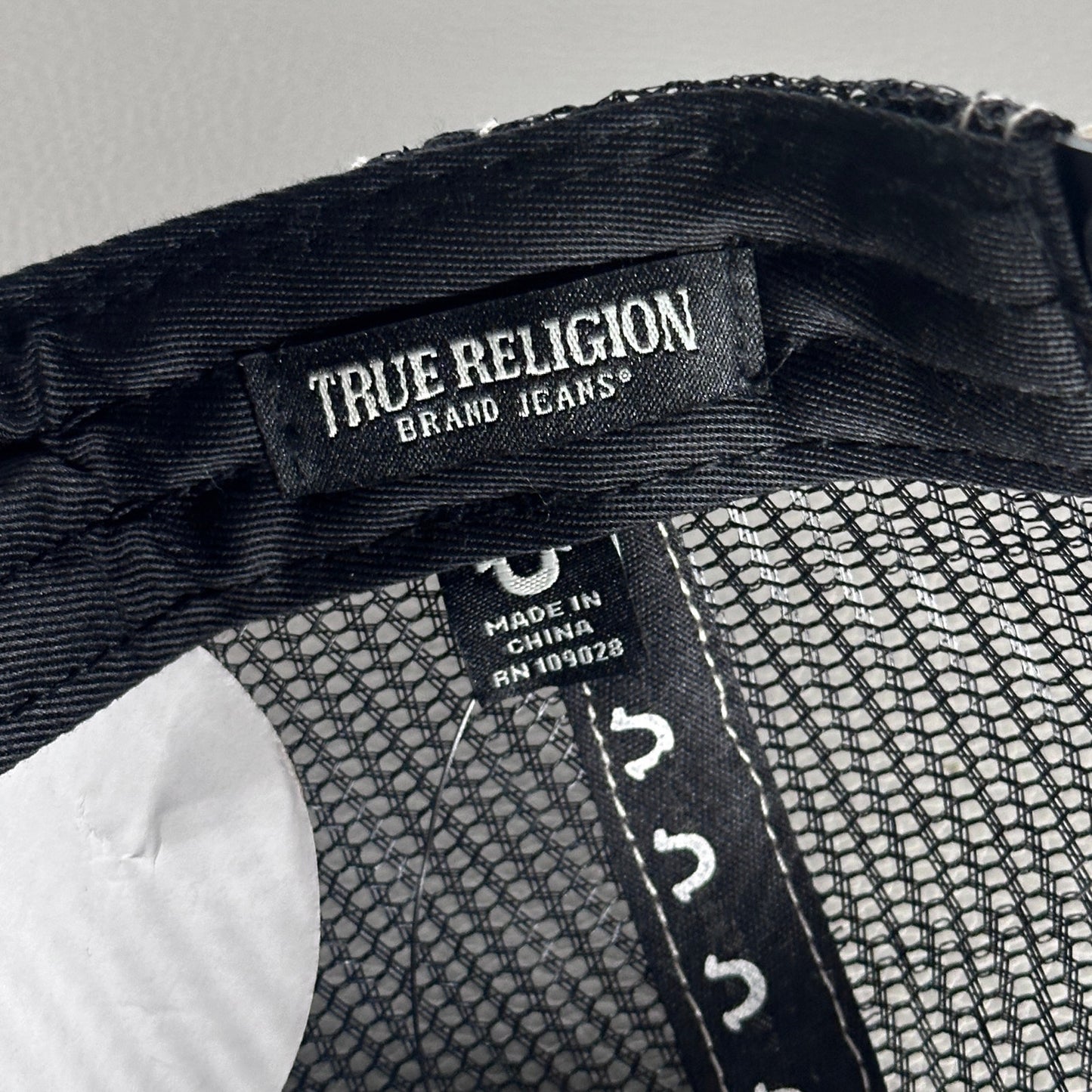 True Religion Black Embroidered Trucker Hat