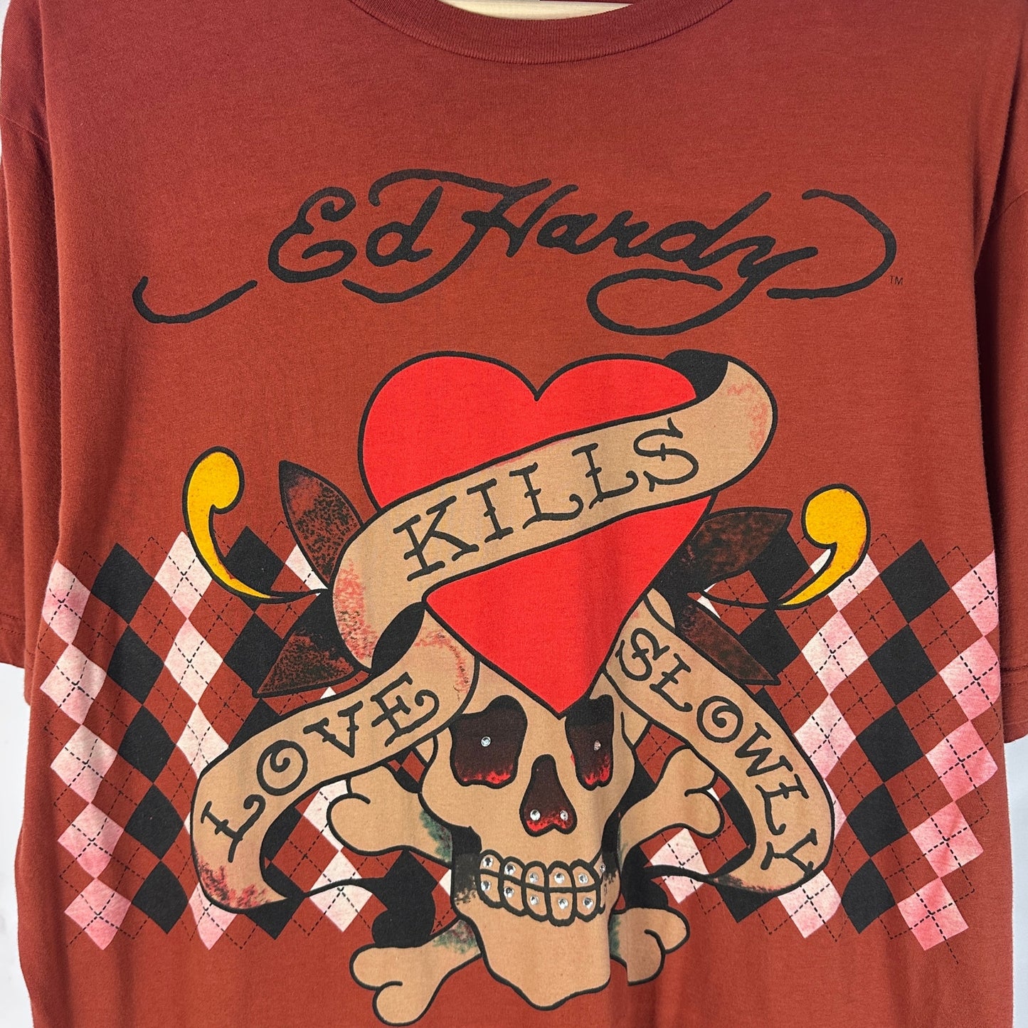 Ed Hardy Burnt Orange Love Kills Slowly Graphic Tee
